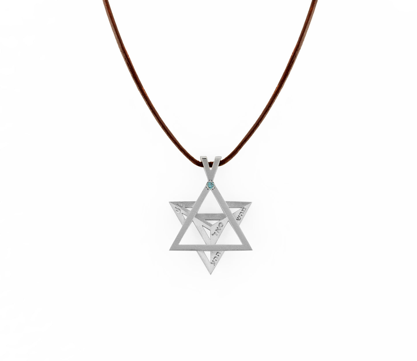 Merkavah Pendant set with Blue Colored Diamond and Decorated with Black Rhodium - Chaya & Raphael's Galleries
