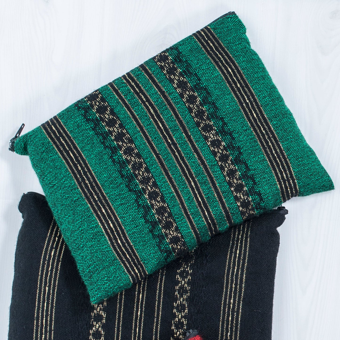 Hagar - Wool Tallit - Black and Gold Design on Green