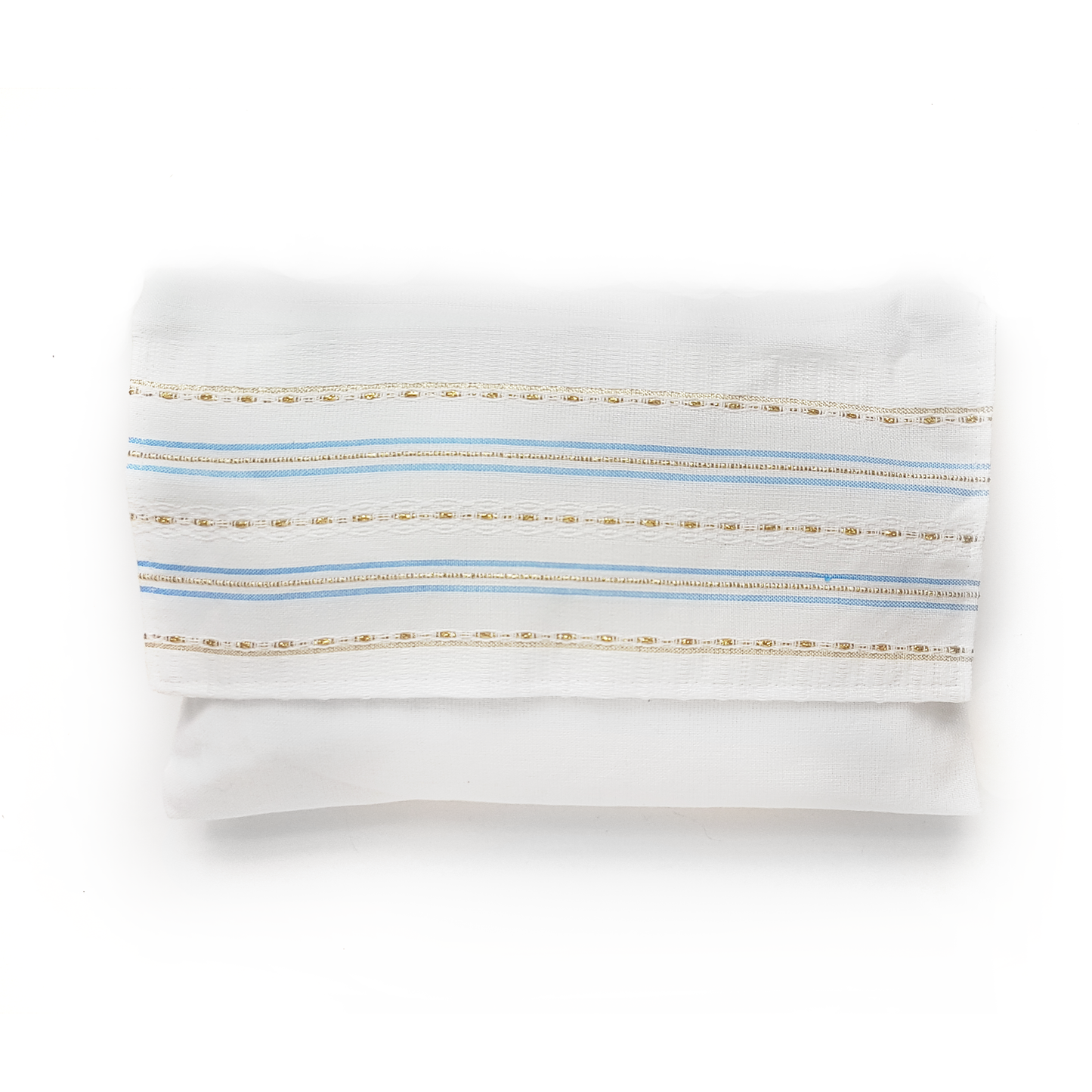 Elia - Cotton Tallit - Flag blue and Gold on White