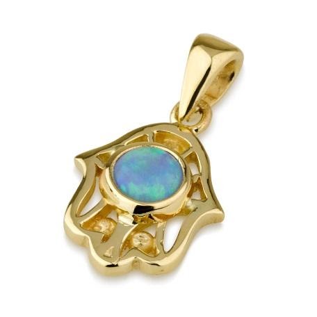 Pendant - Hamsa with Opal Pendant - Chaya & Raphael's Galleries