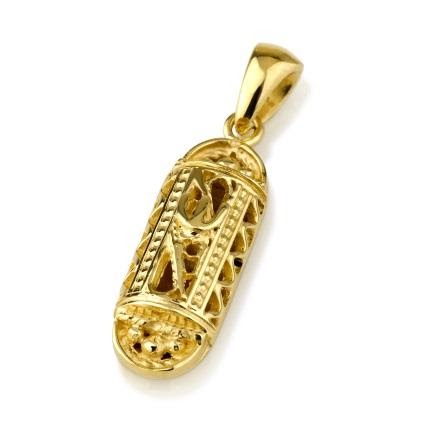 Pendant - 14K Mezuzah Pendant (VI) - Chaya & Raphael's Galleries