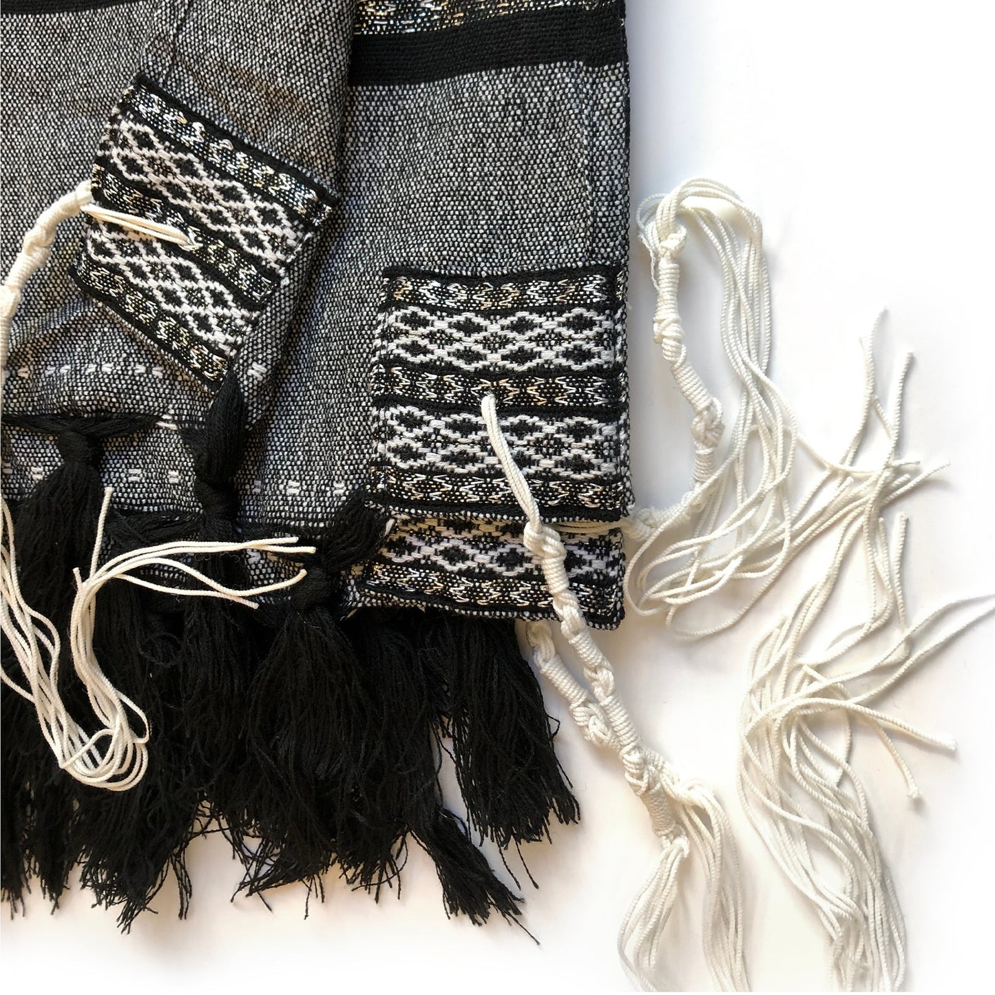 Gabrieli Premium - Wool Tallit - Black, White & Silver on Gray
