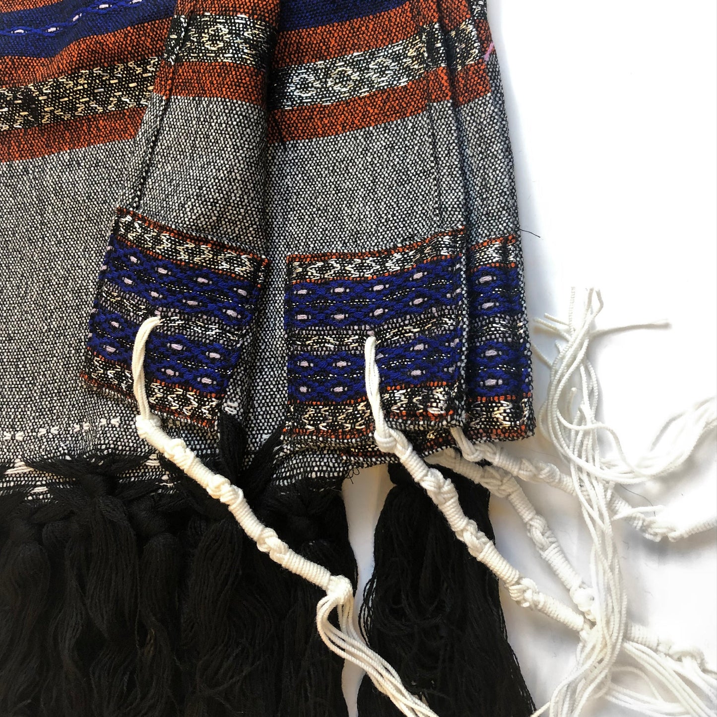 Gabrieli Premium - Wool Tallit - Blue & Orange with Silver on Gray