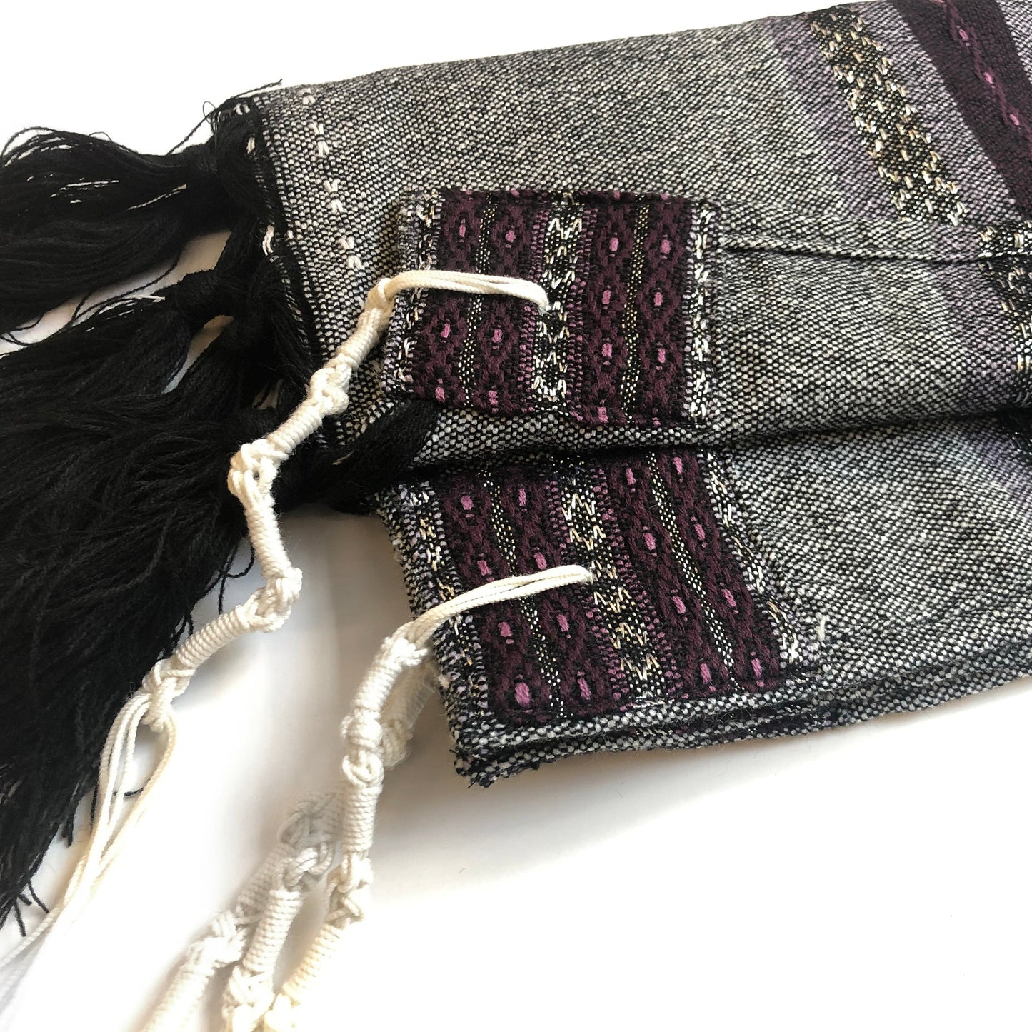 Gabrieli Premium - Wool Tallit - Purples & Silver on Gray