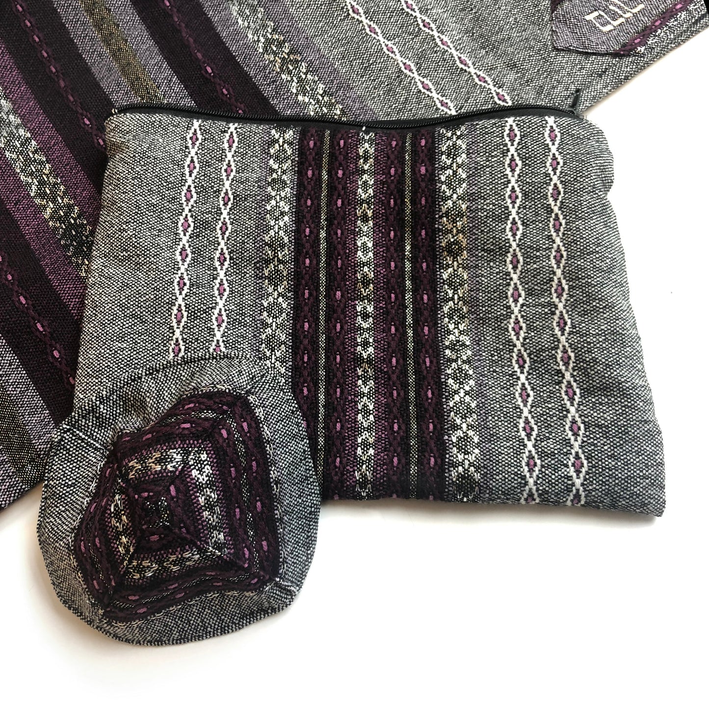Gabrieli Premium - Wool Tallit - Purples & Silver on Gray