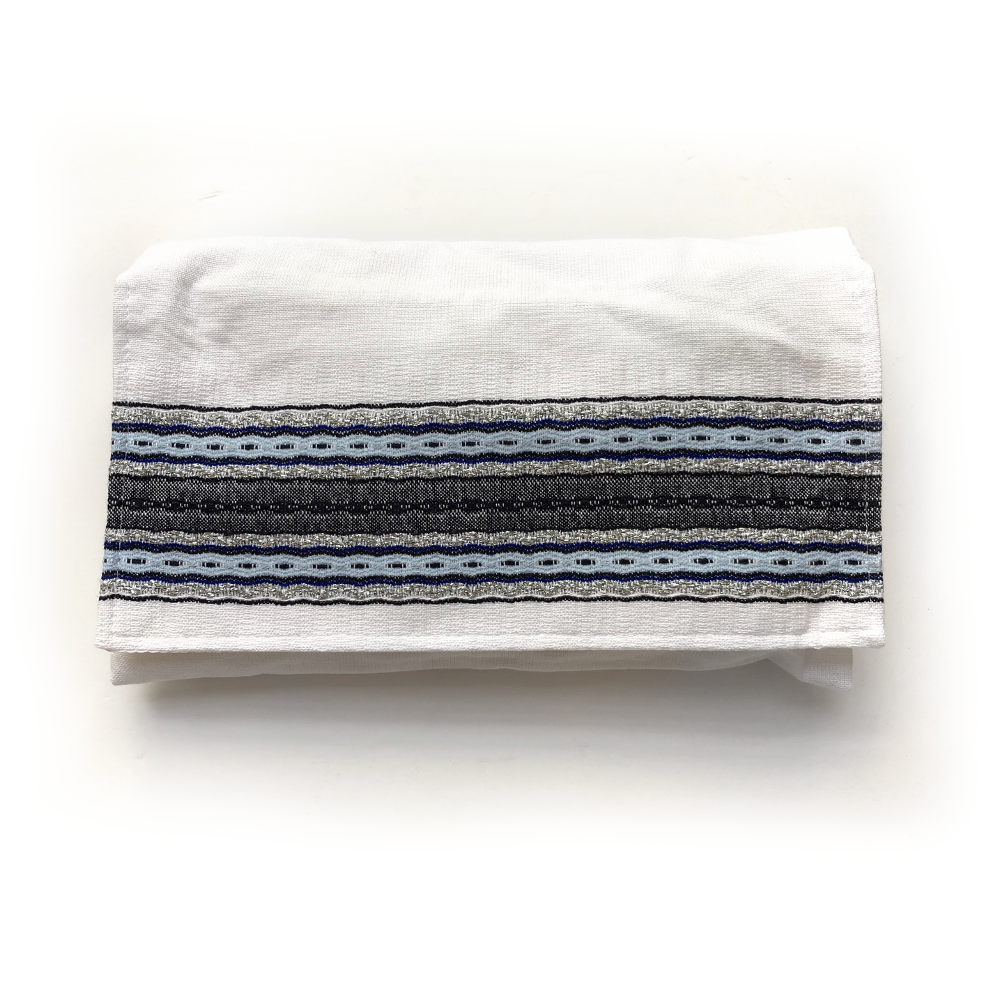 Adam - Cotton Tallit - Blues with Silver on White