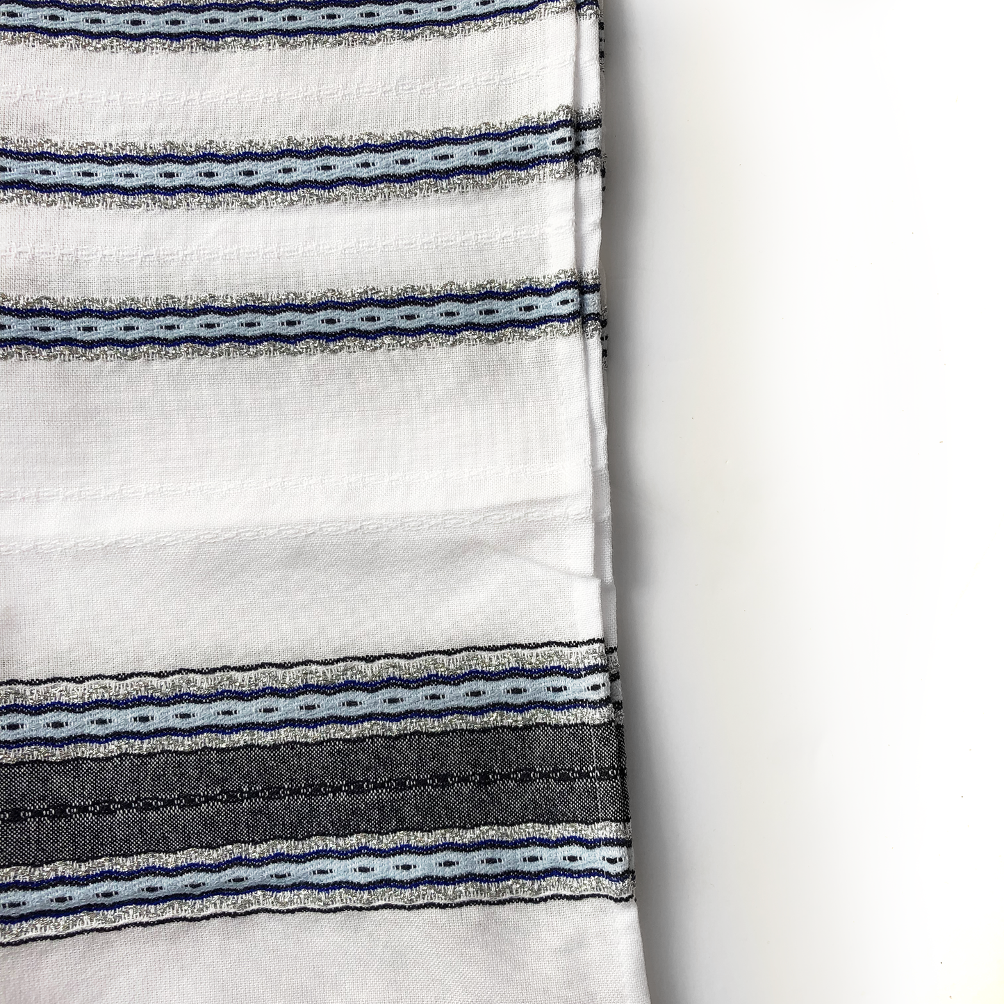 Adam - Cotton Tallit - Blues with Silver on White