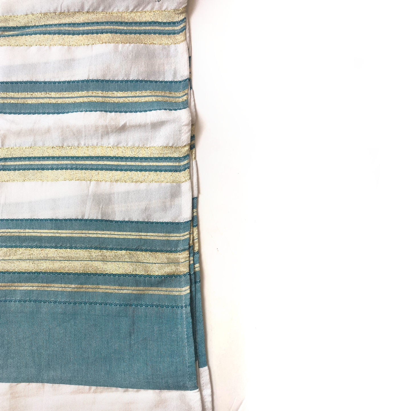 Tal - Silk Tallit - Turquoise with Gold on White