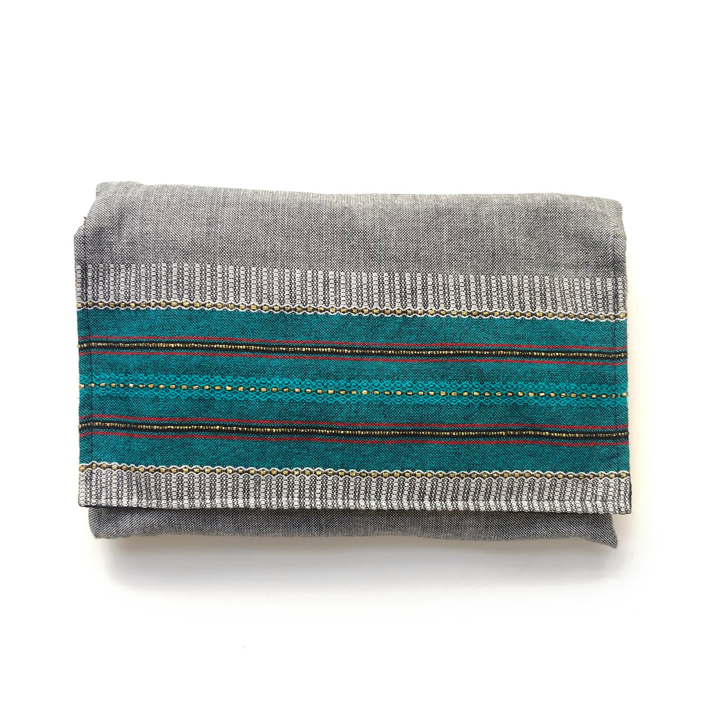 Elia - Cotton Tallit - Turquoise with Gold on Grey