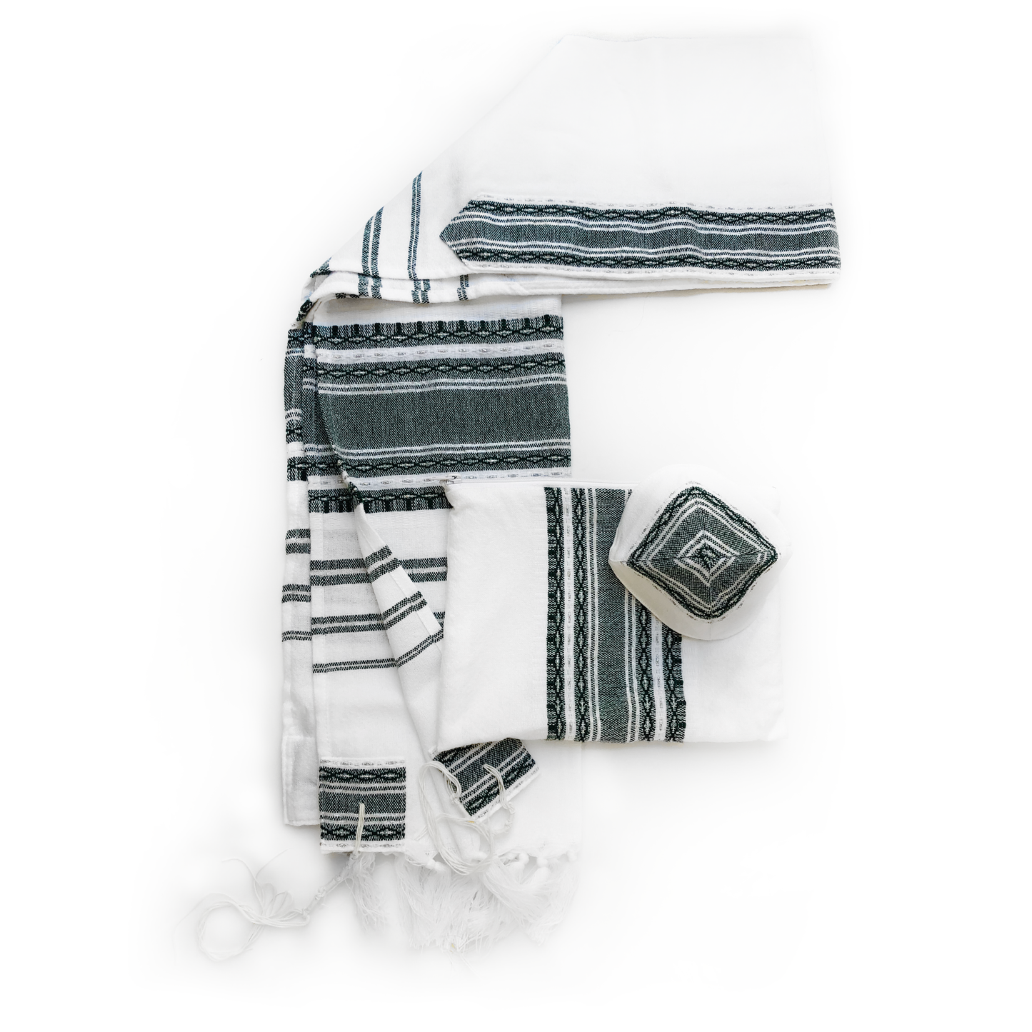 Samuel - Wool Tallit - Dark Green and Silver
