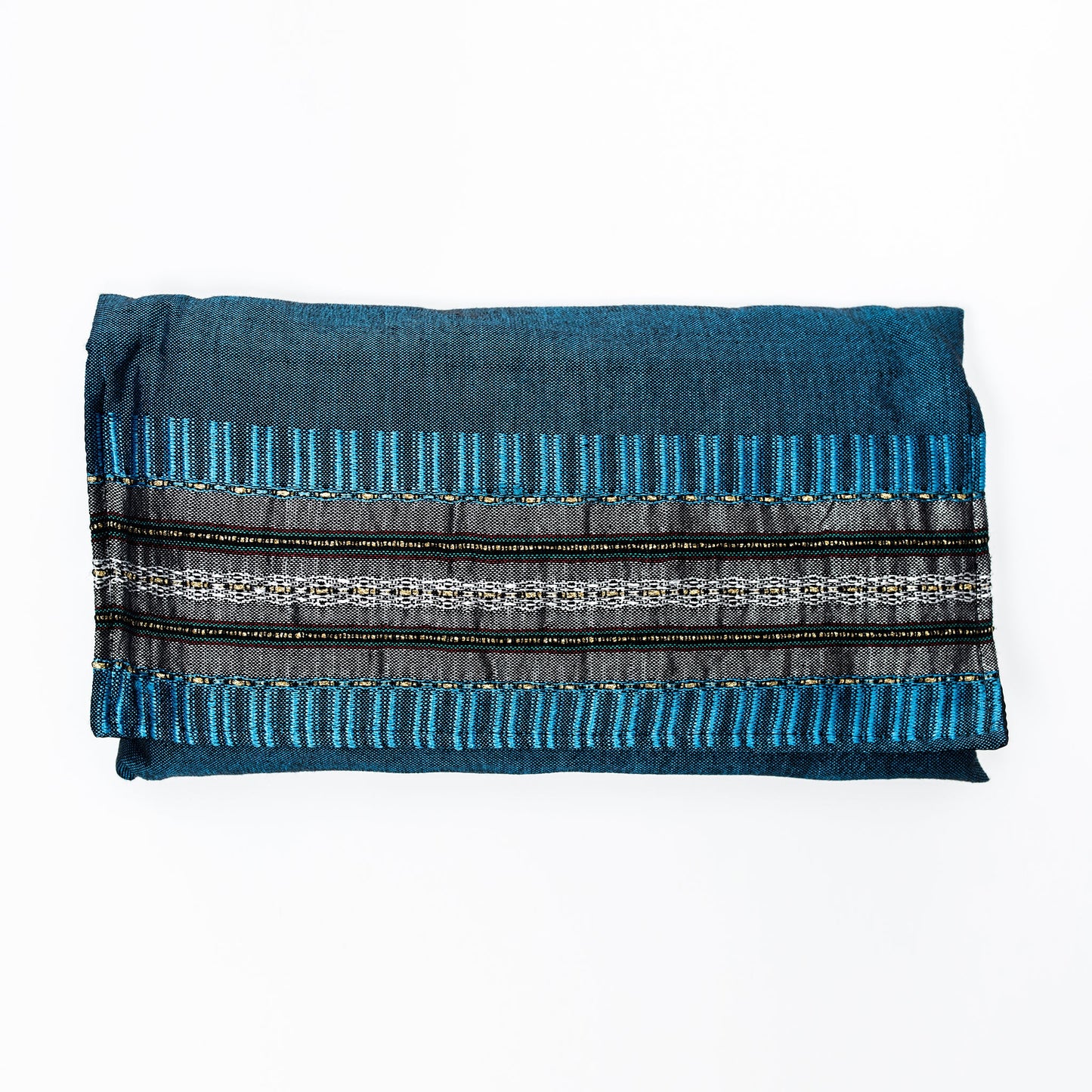 Elia - Silk Tallit - Gray with Gold on Blue