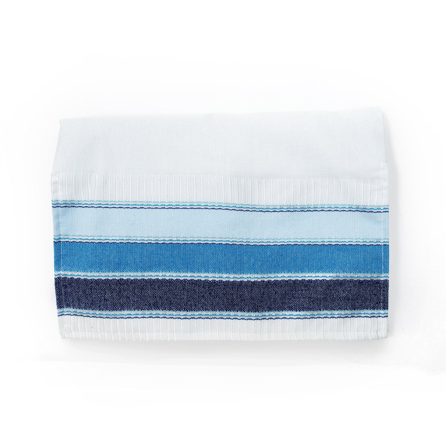 Noam - Silk Tallit - 3 Blues and Silver on White