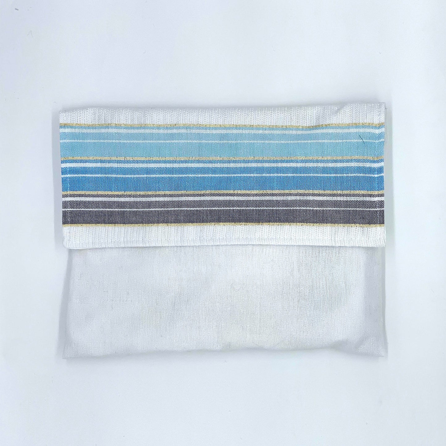Ella - Silk Tallit - Shades of Blue with Gold on White