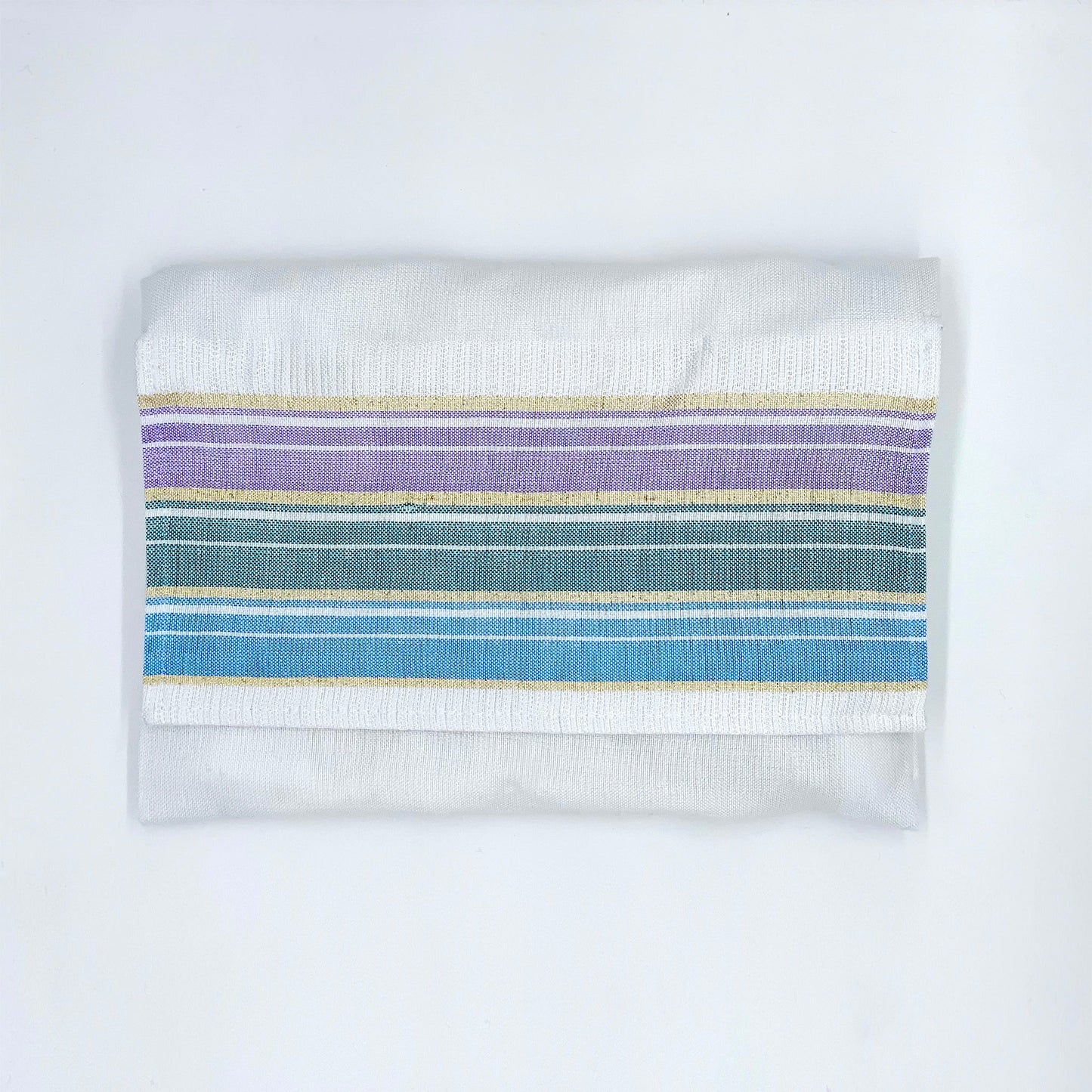 Ella - Silk Tallit - Pastel Purple, Teal and blue with Gold on White