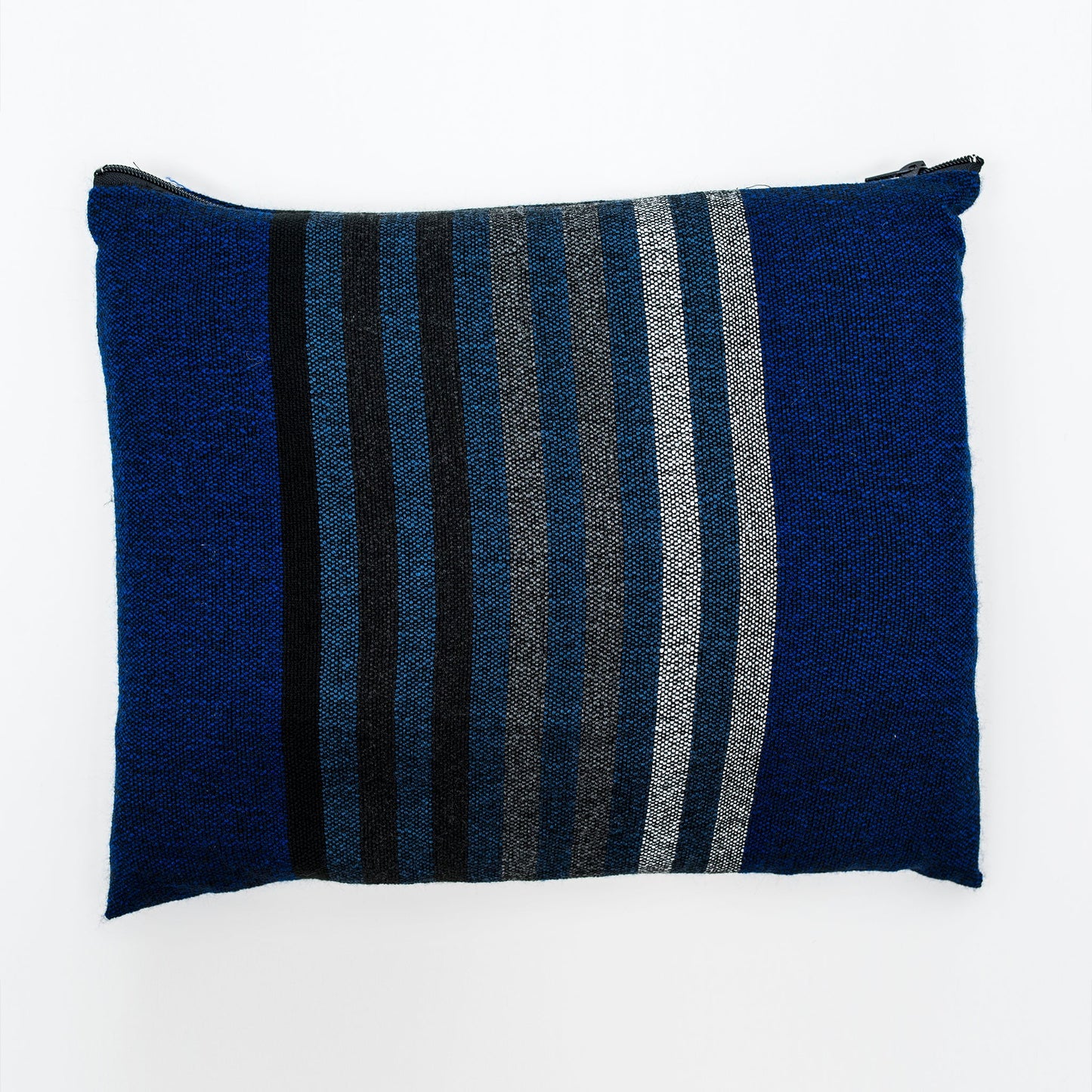 Gad - Wool Tallit - Grey scale Stripes on Blue