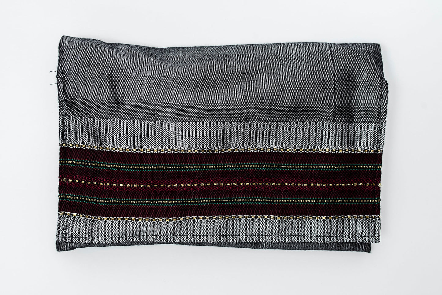 Elia - Silk Tallit- Bordeaux and Gold on Gray