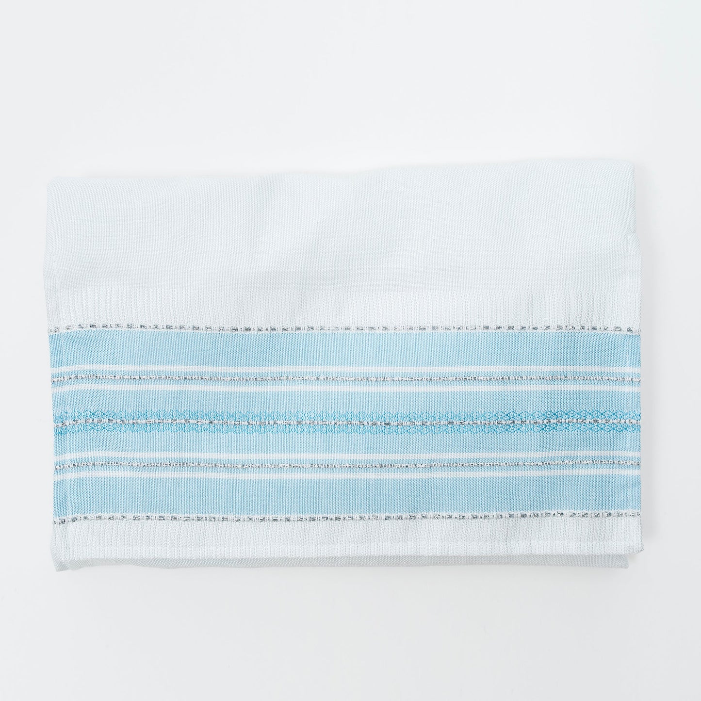 Elia - Silk Tallit - Baby Blue with Silver on White