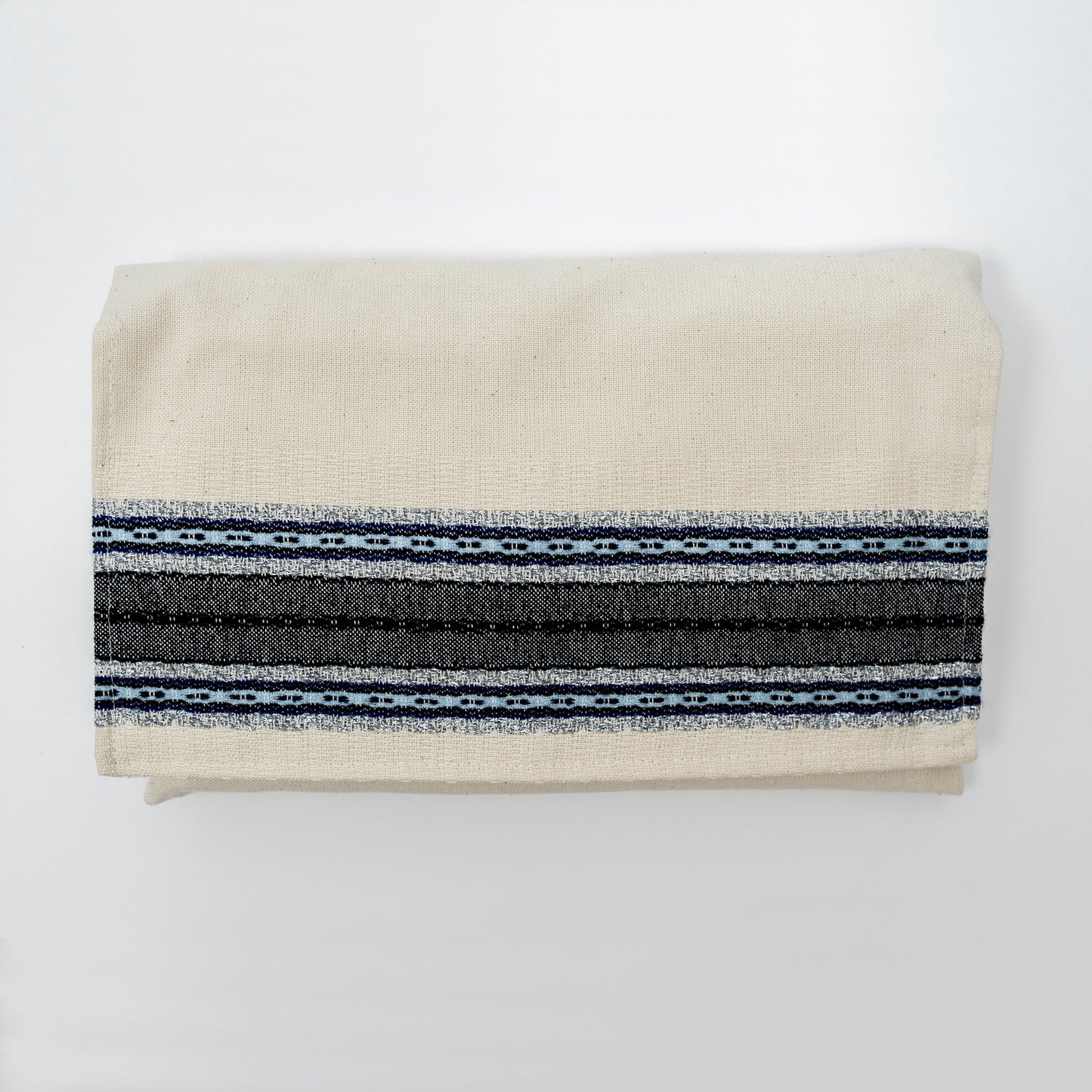 Adam - Cotton Tallit - Blues and Silver on Off-White