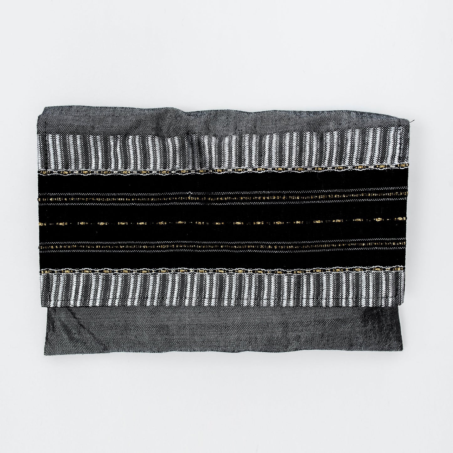 Elia - Silk Tallit- Black with Gold on Gray