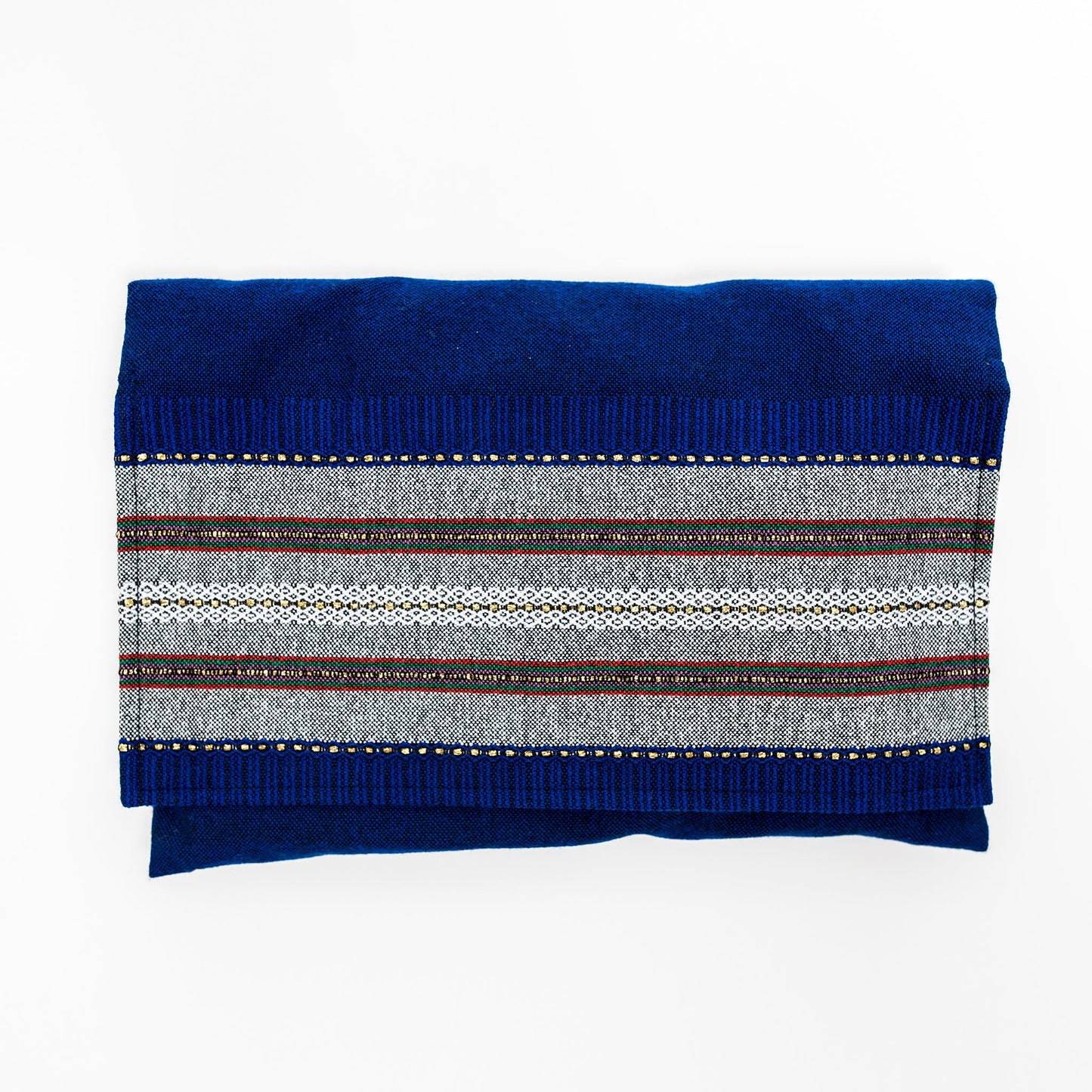 Elia - Cotton Tallit - Gray With Gold on Blue