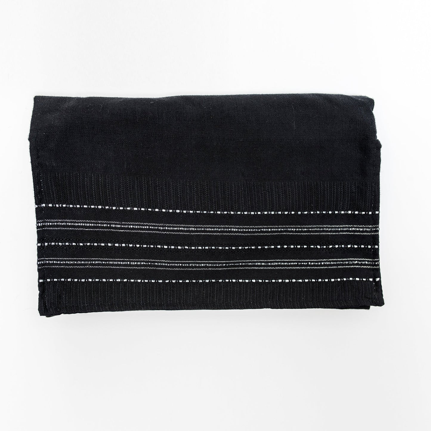 Elia - Cotton Tallit - Silver on Black