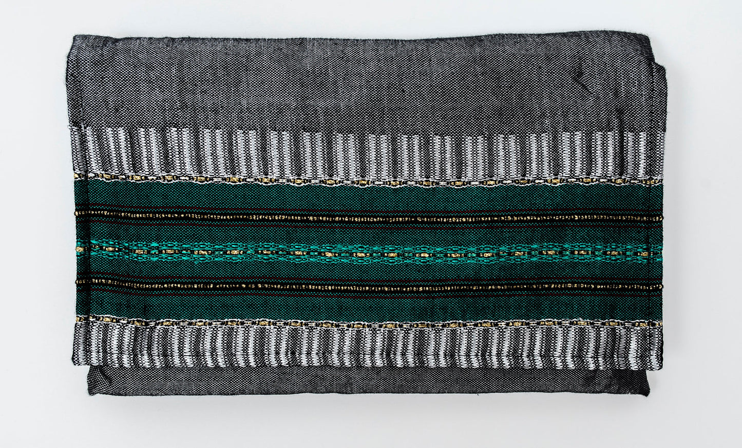 Elia - Silk Tallit- Green and Gold on Gray