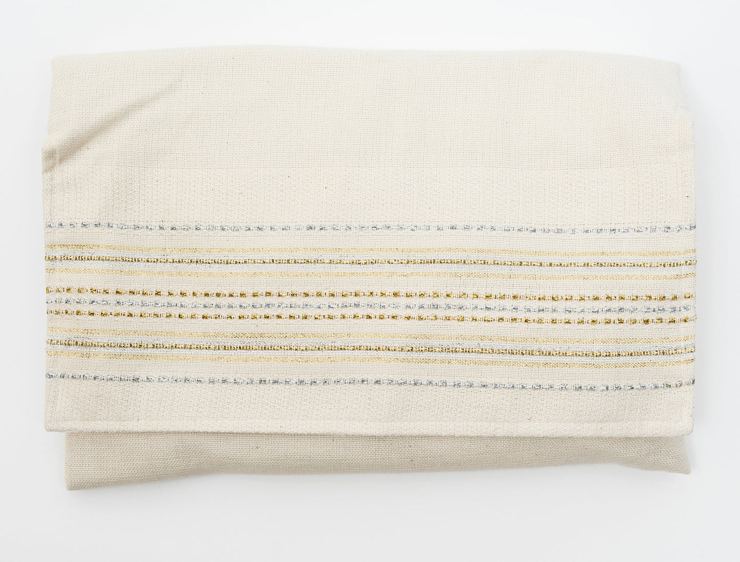 Elia - Cotton Tallit - Gold and Silver on Off-White