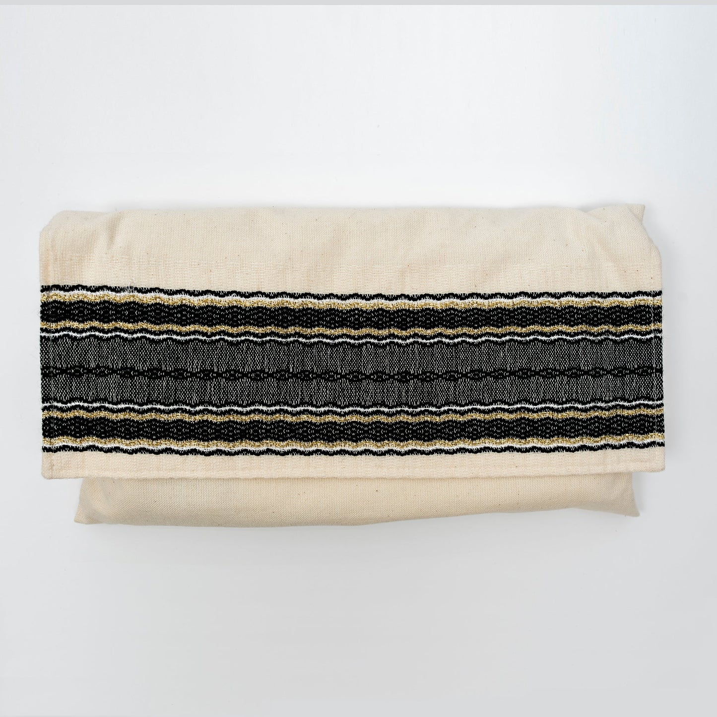 Adam - Cotton Tallit - Black and Gold on Off-White