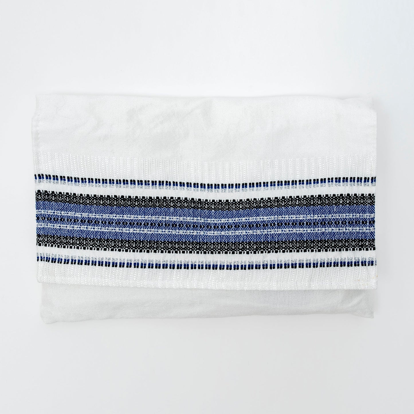Ruth - Silk Tallit - Blue and Black with Silver on White