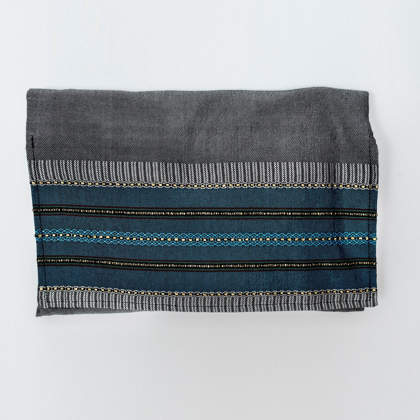 Elia - Silk Tallit- Flag Blue with gold on Gray