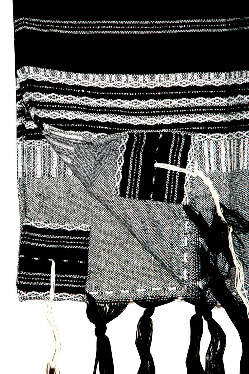Elia - Wool Tallit - Black on Gray with Silver