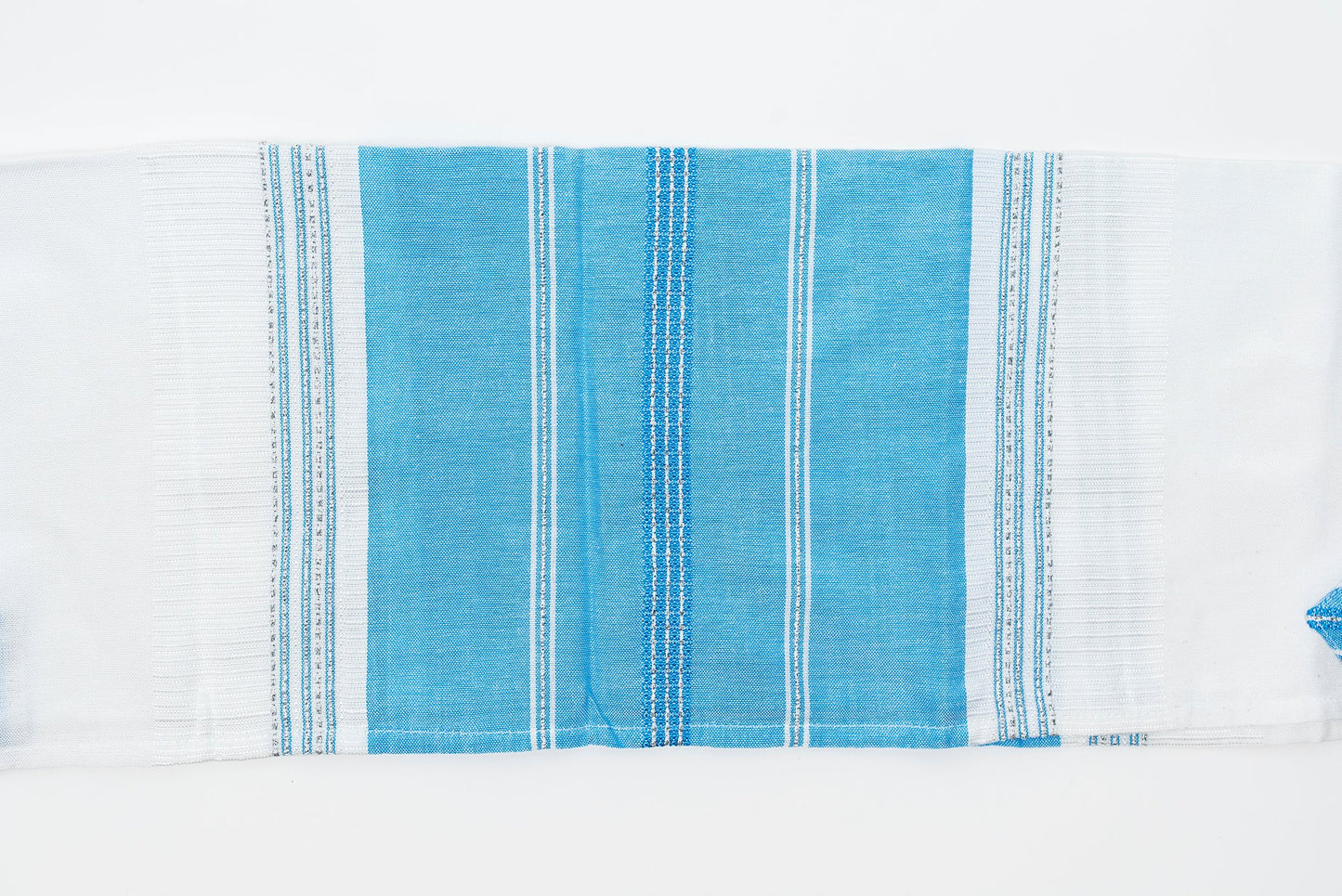 Elia - Silk Tallit - Flag Blue with Silver on White