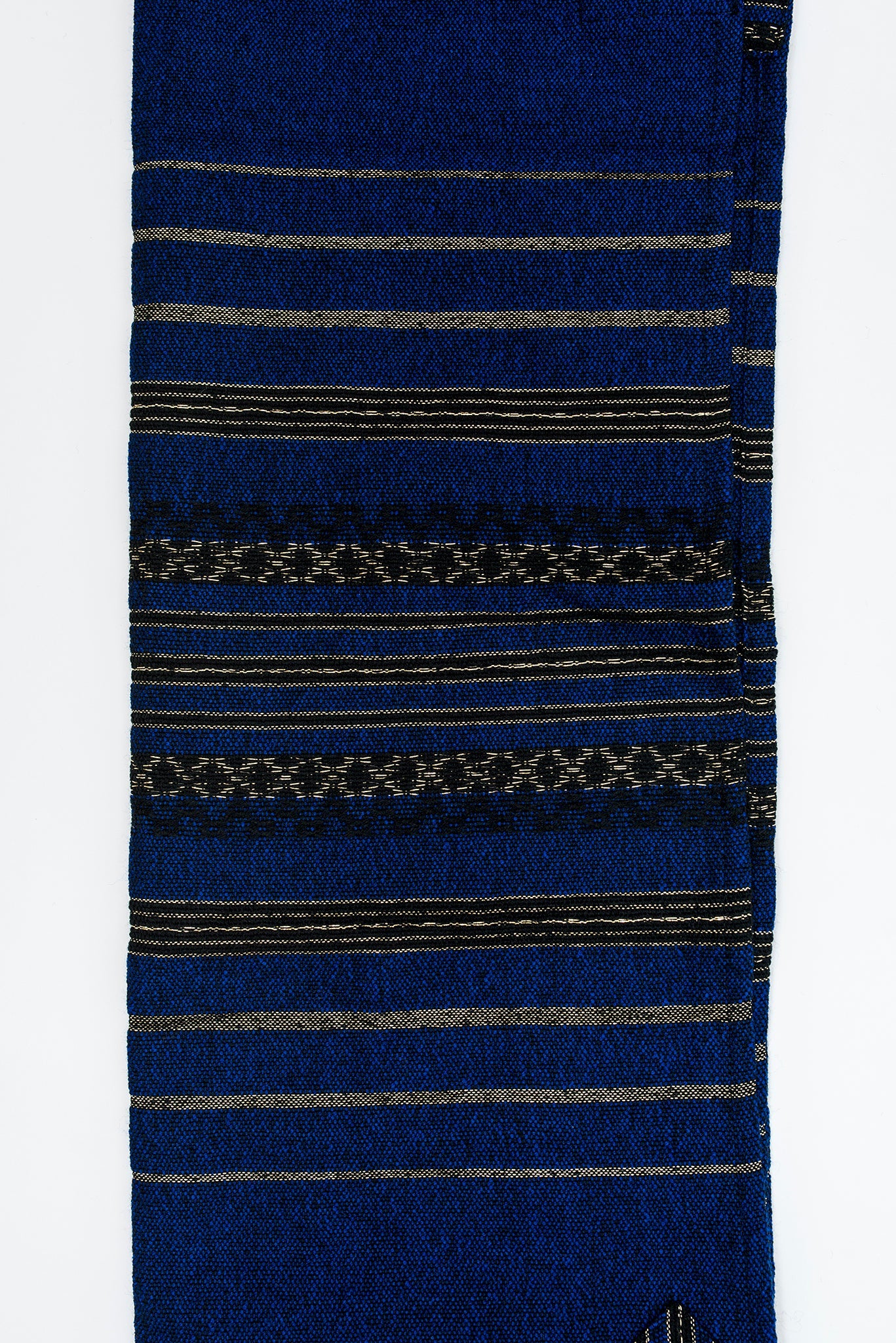 Hagar - Wool Tallit - Black and Gold Design on Blue