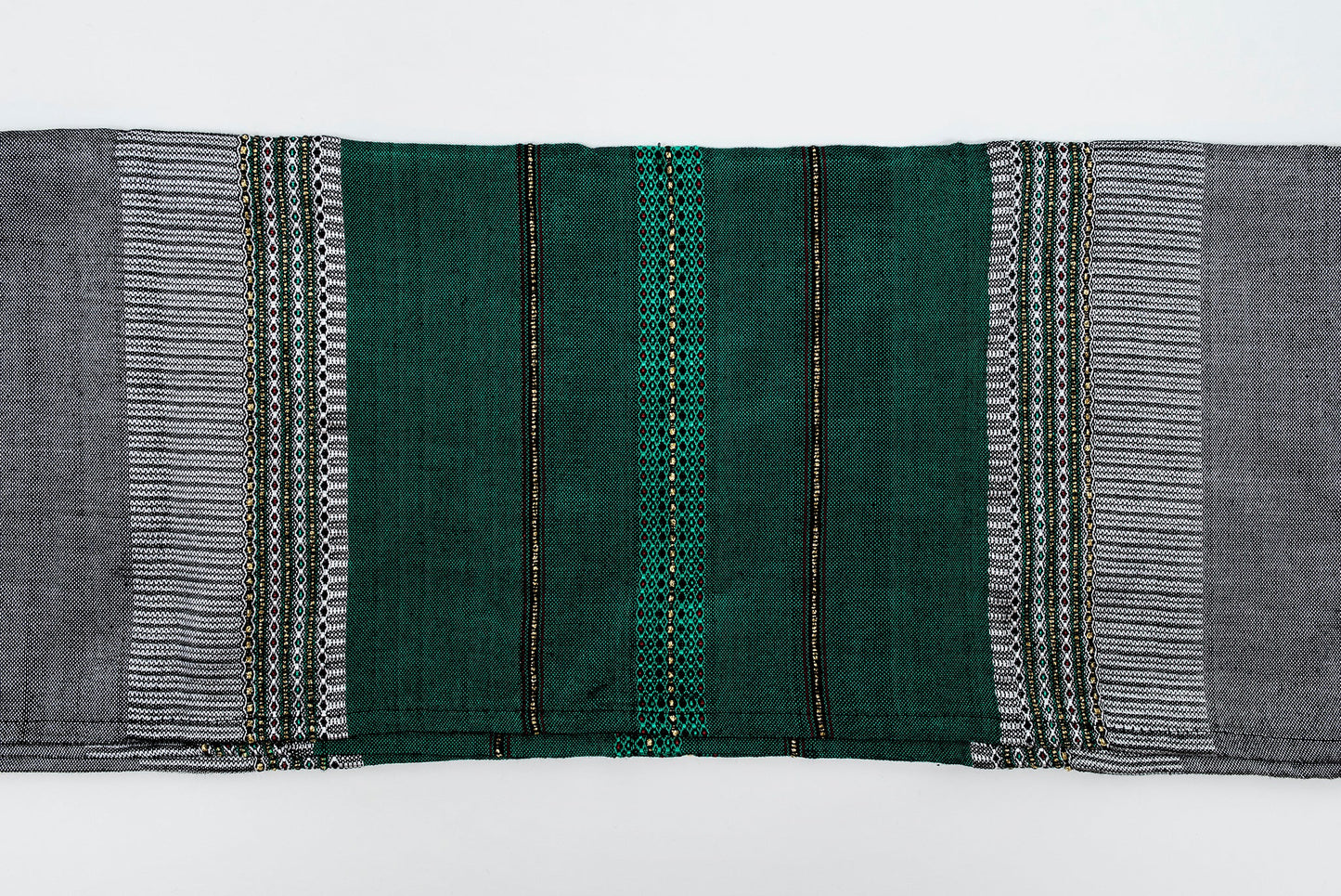 Elia - Silk Tallit- Green and Gold on Gray
