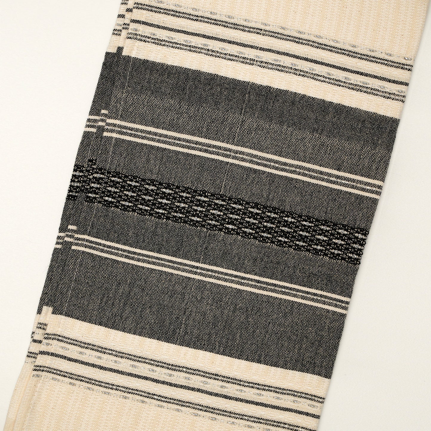 Elia - Cotton Tallit - Black with Silver on Off-White