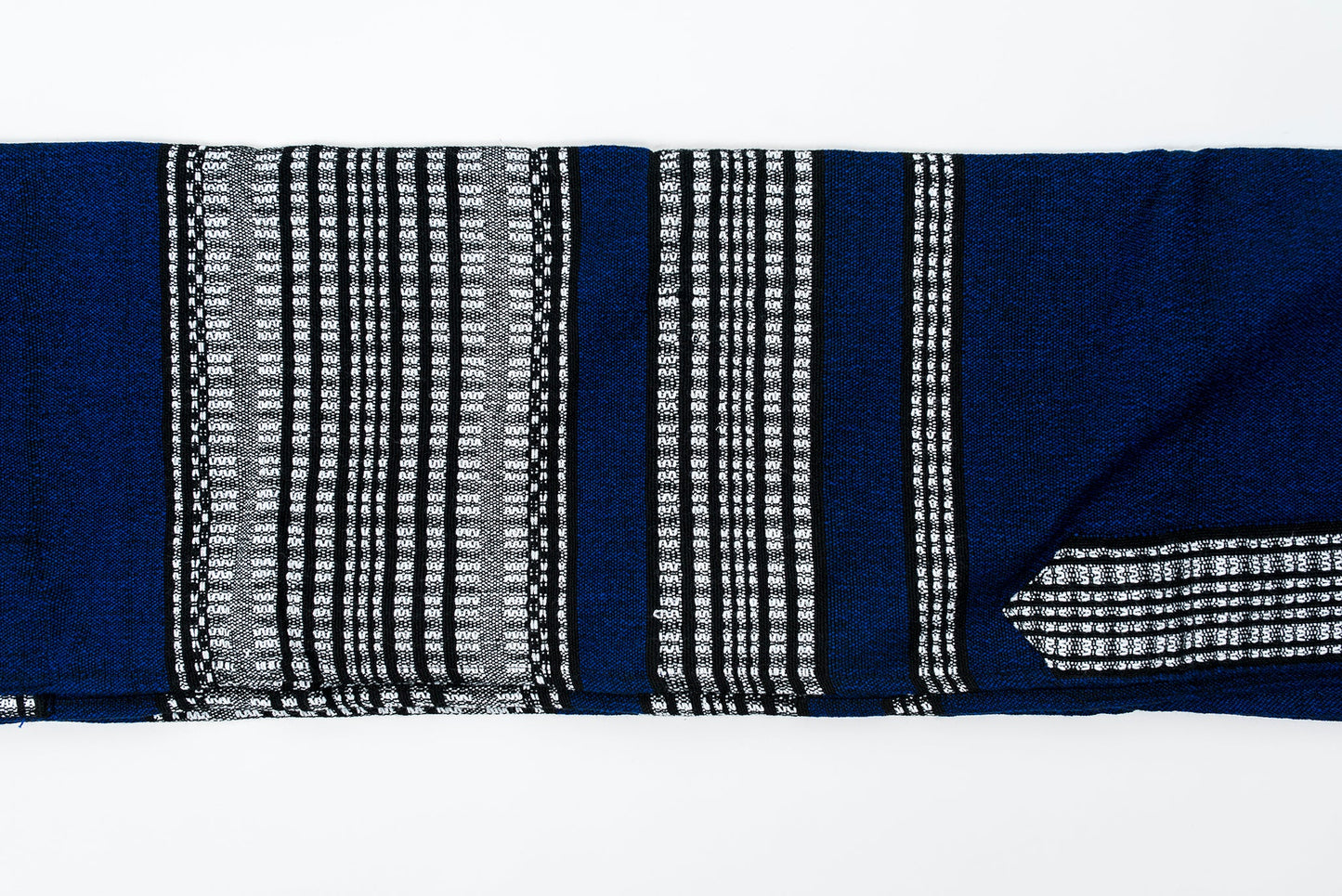 Yoel - Wool Tallit - Black and Grays on Blue
