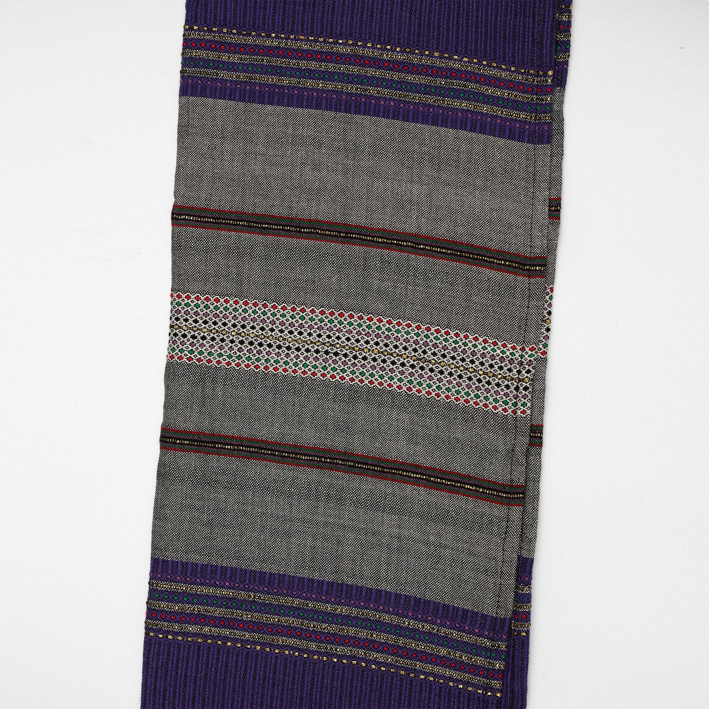 Elia - Cotton Tallit - Gray With Gold on Purple