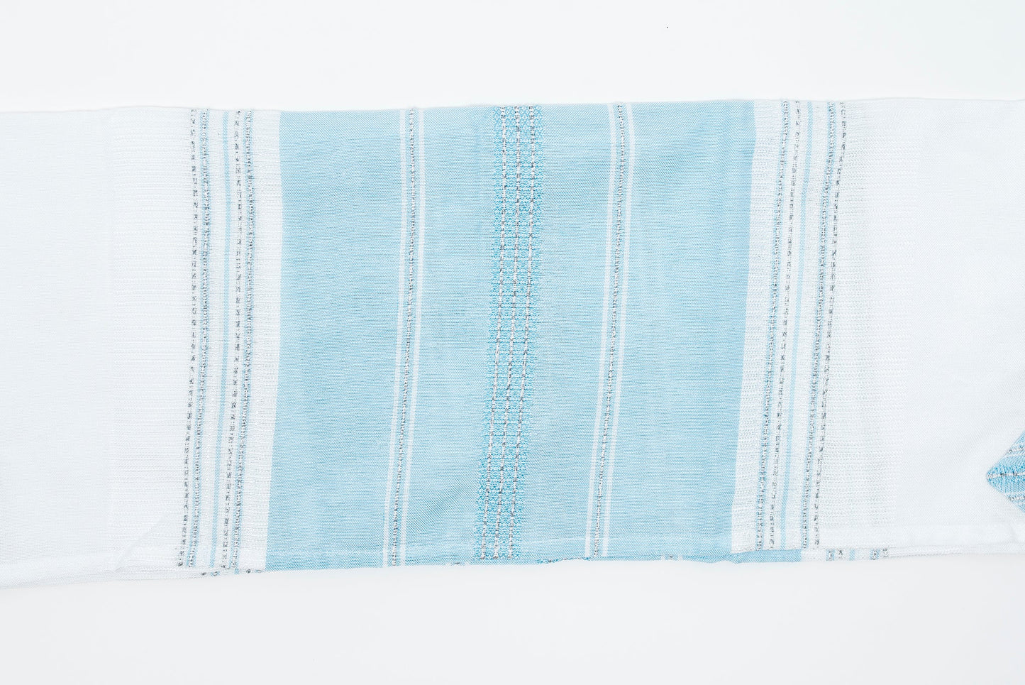 Elia - Silk Tallit - Baby Blue with Silver on White