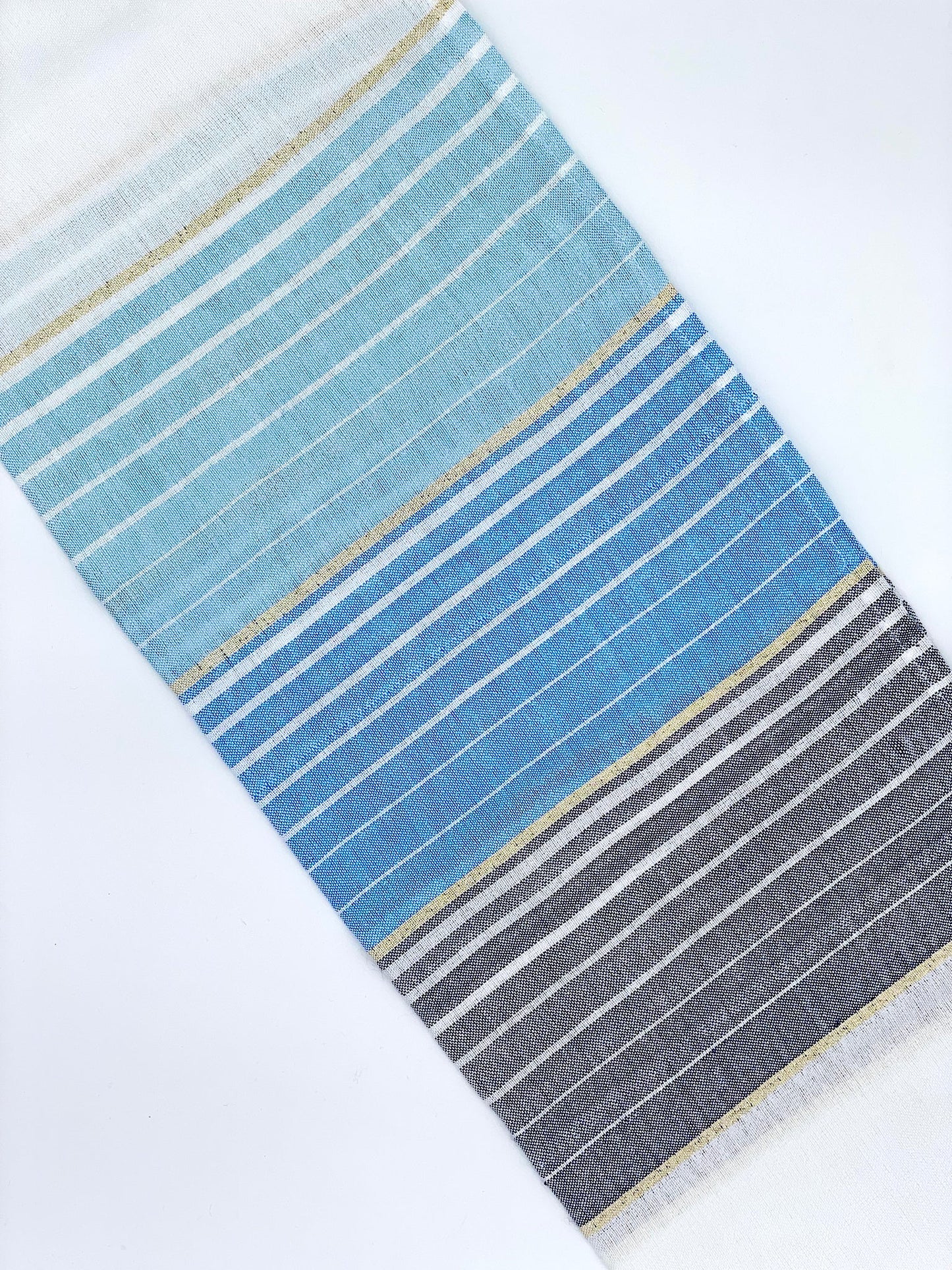 Ella - Silk Tallit - Shades of Blue with Gold on White