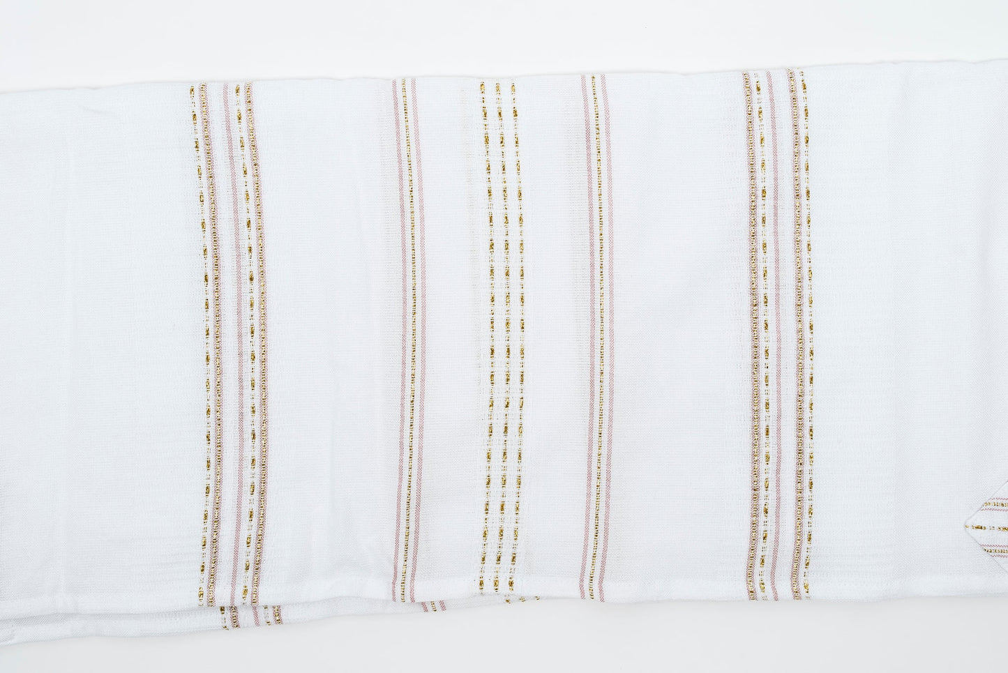 Elia - Silk Tallit - Pink and Gold on White