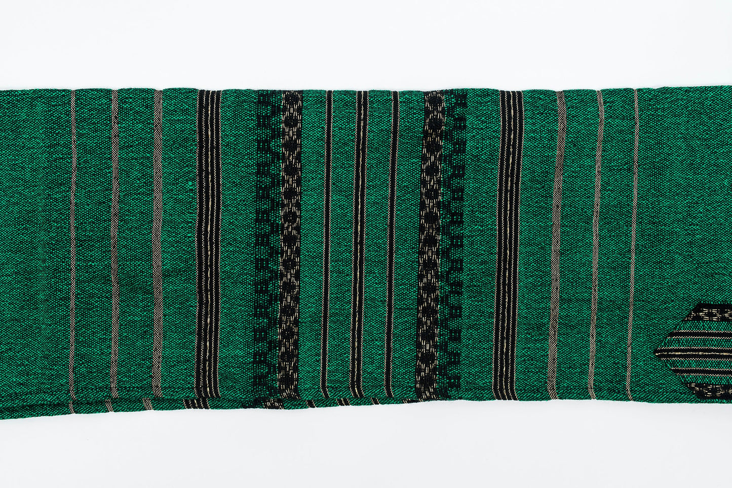 Hagar - Wool Tallit - Black and Gold Design on Green