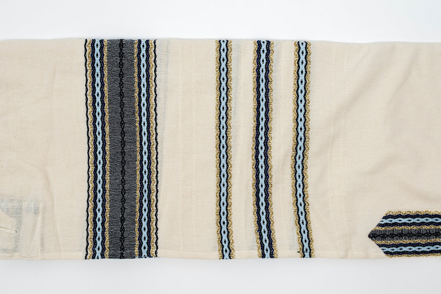 Adam - Cotton Tallit - Blues and Gold on Off-White