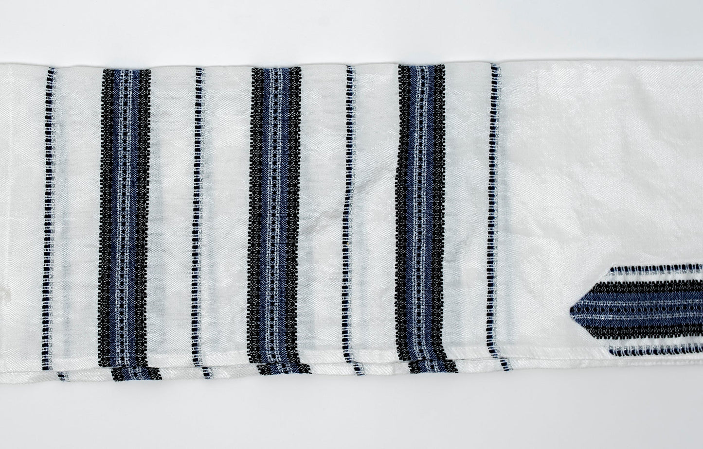 Ruth - Silk Tallit - Blue and Black with Silver on White