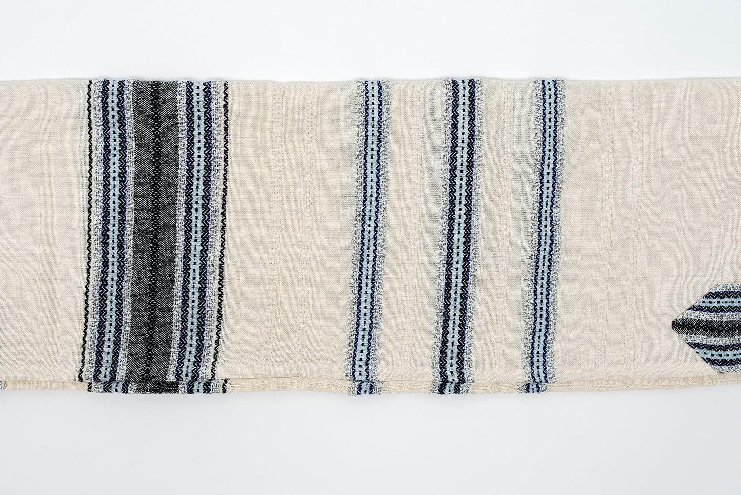 Adam - Cotton Tallit - Blues and Silver on Off-White