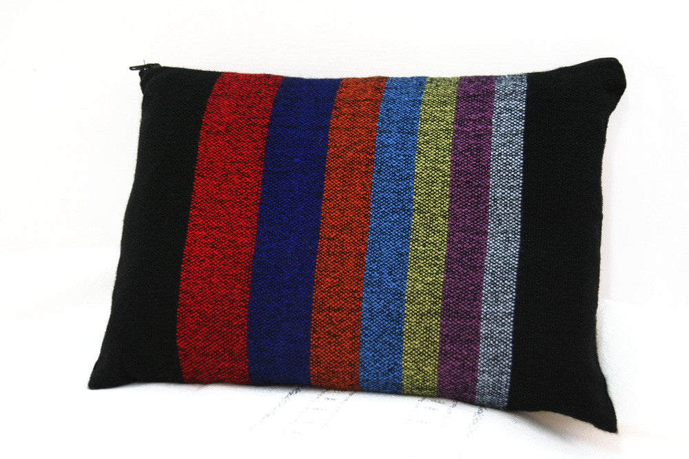 Esther - Wool Tallit - Rainbow Stripes on Black