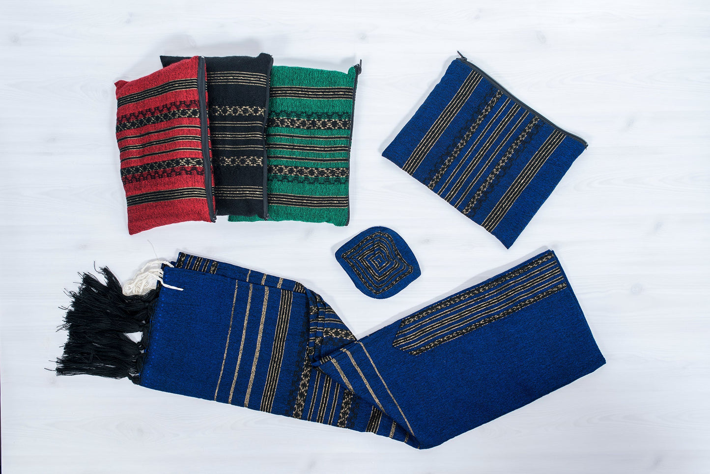 Hagar - Wool Tallit - Black and Gold Design on Blue