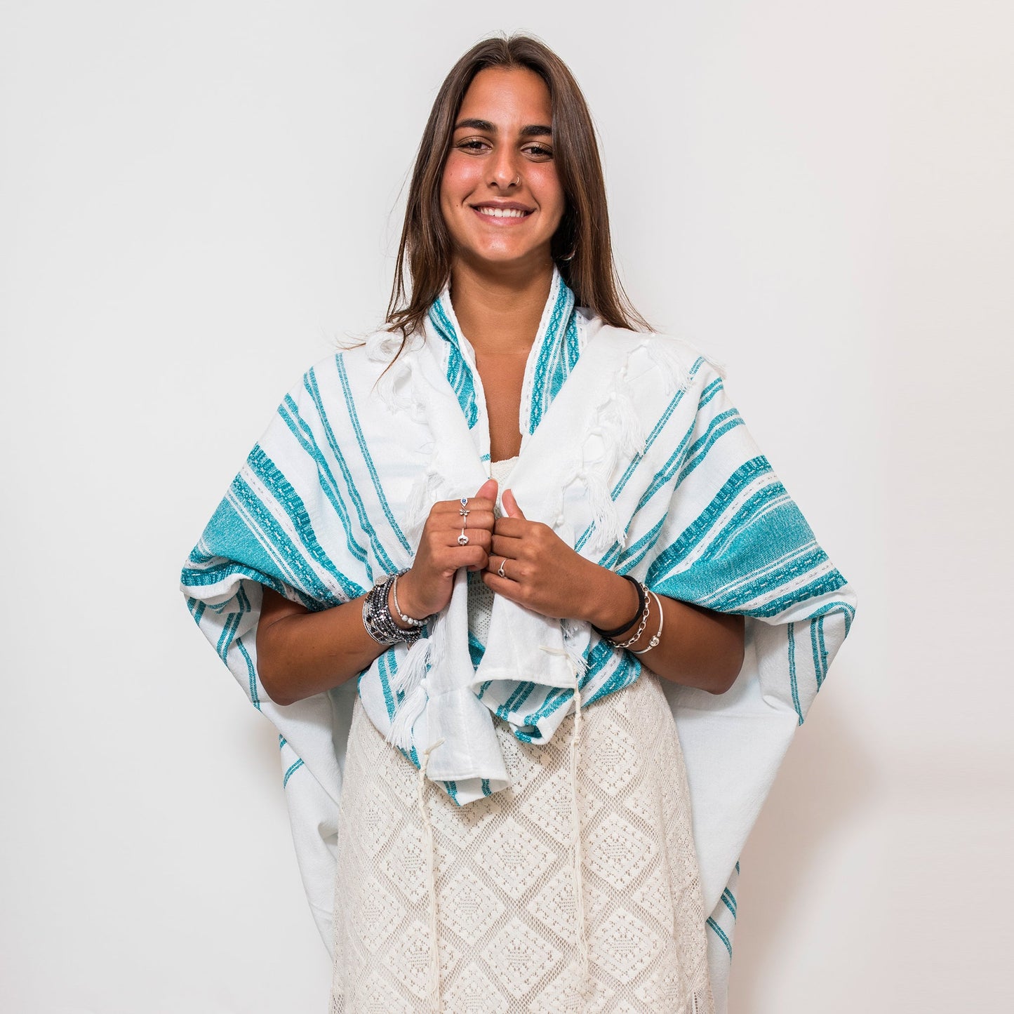Samuel - Wool Tallit - Turquoise and Silver