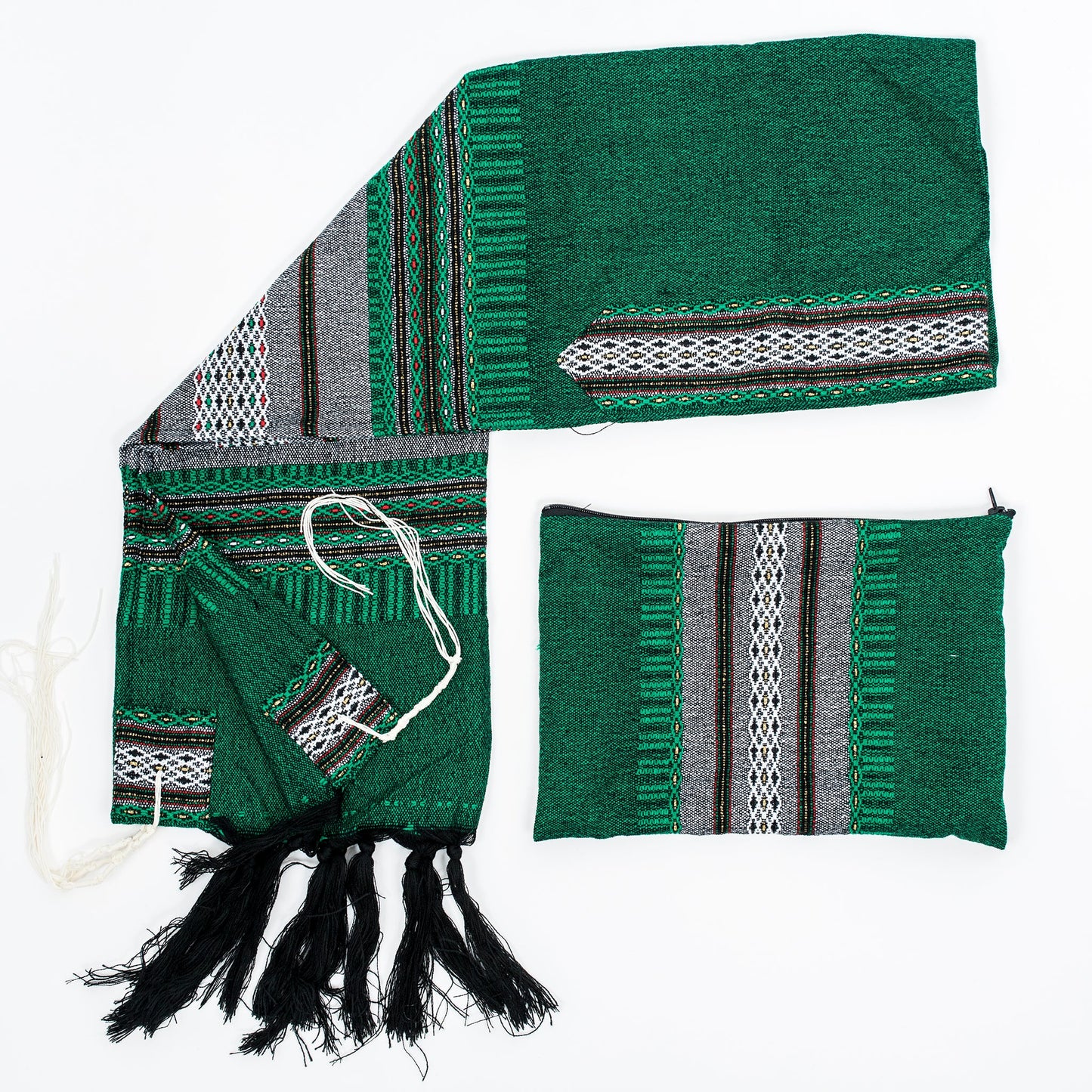Elia - Wool Tallit - Grey with Gold on Green