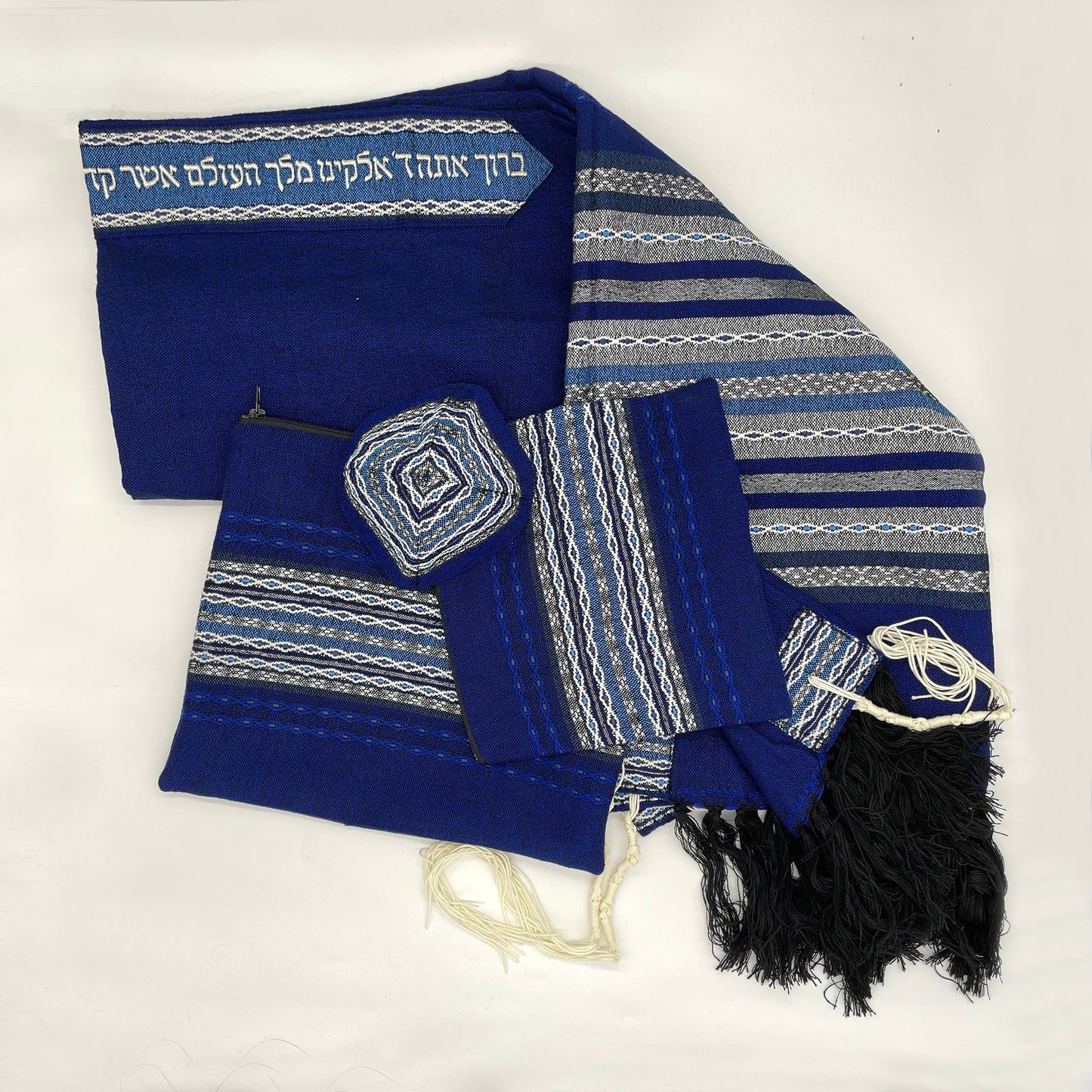 Gabrieli Premium - Wool Tallit - Shades of Blue with Silver on Blue