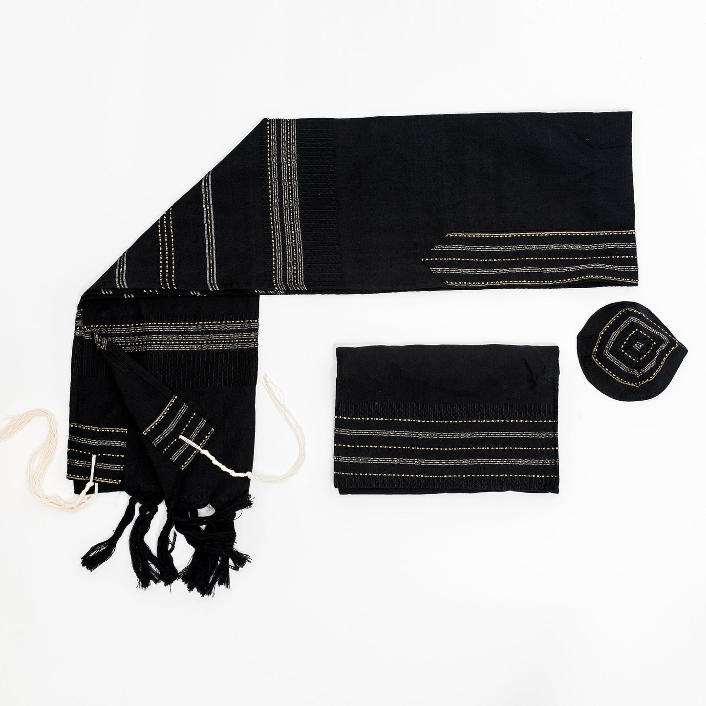 Elia - Silk Tallit - Gold and Silver on Black